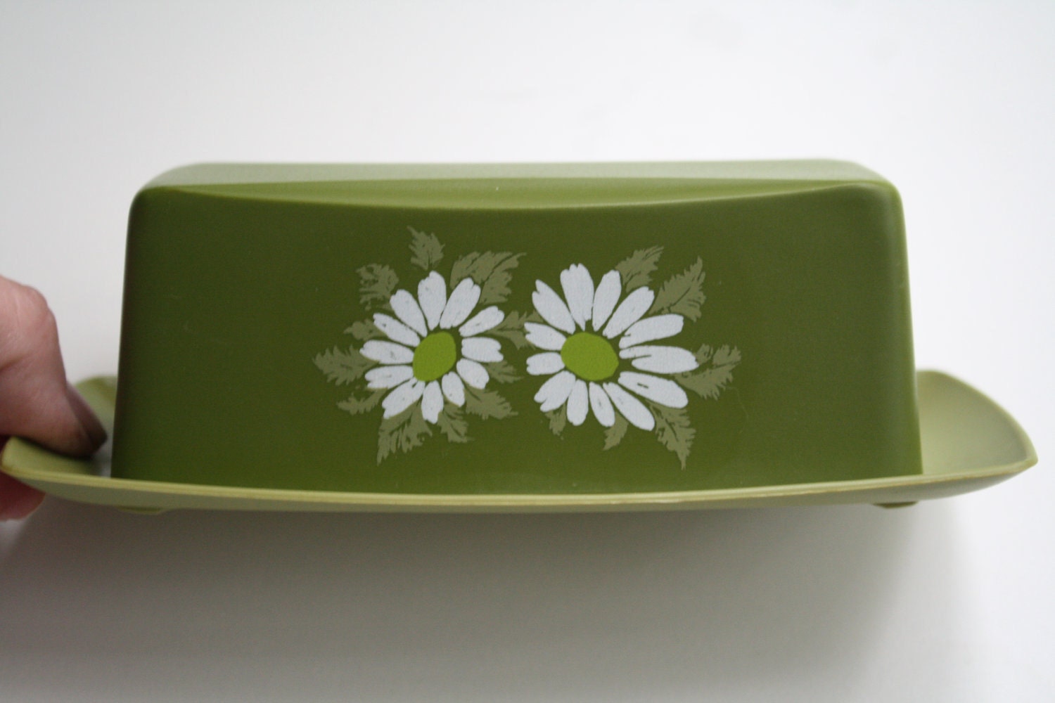 Vintage Plastic Daisy Butter Dish Retro by themerryhomemaker