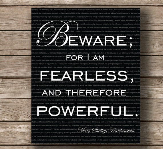 Frankenstein, Mary Shelley, Wall Art Typography Print, Quote Print, Steampunk Decor, Inspirational Art, Literary Art, Literature Poster