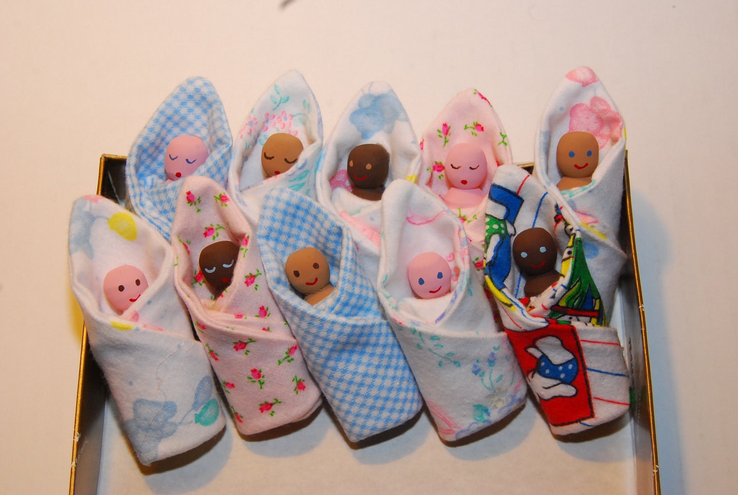 Custom Clothespin Baby Dolls in Flannel Blankets Adorable