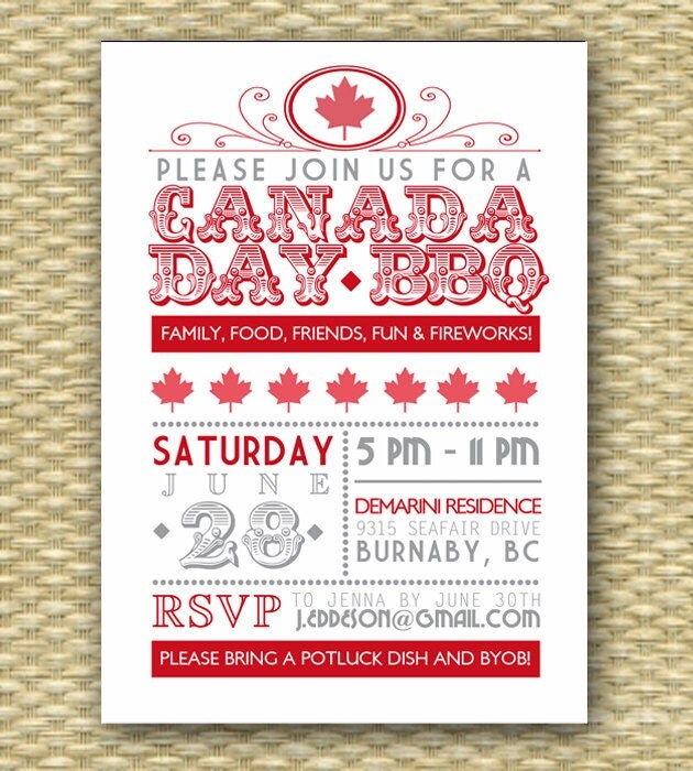 Canada Day BBQ Invitation Typography Style Canada Day Party