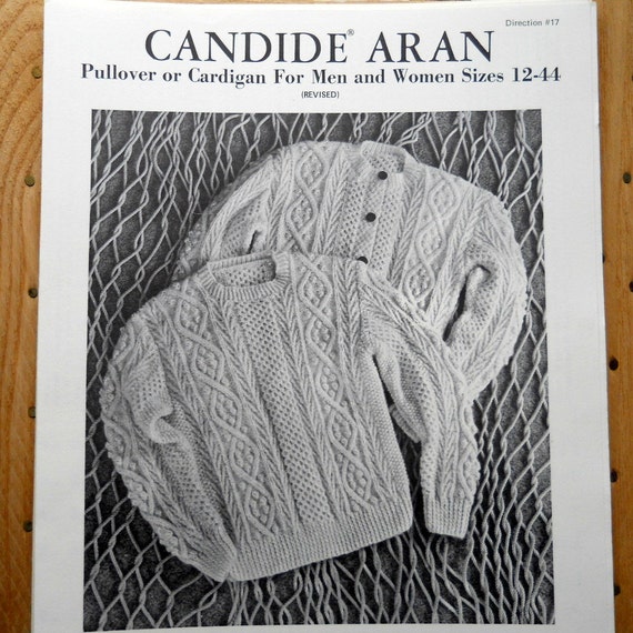 Vintage Candide Aran Pullover or Cardigan Knitting Pattern