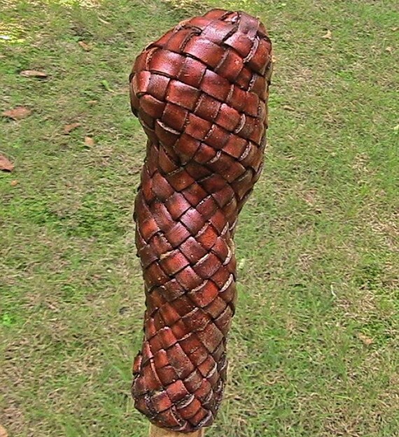 Walking stick with braided leather. by WoodBoneAndStone on Etsy