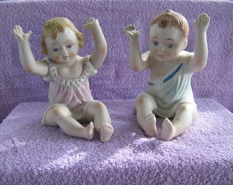 Antique Pair of German Piano Babies Boy & Girl