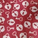 Retro Vintage Heart Lock and Key Pattern Red White Fabric Remnant 3 yards