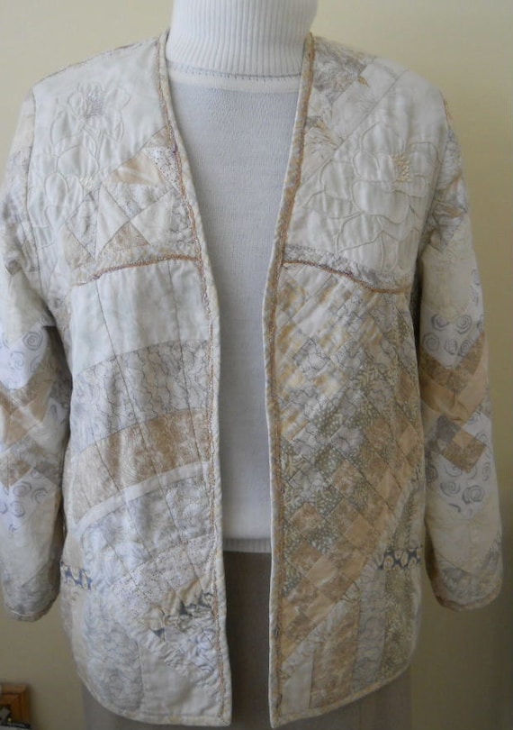 Items similar to Neutral patchwork jacket with embellishment on Etsy