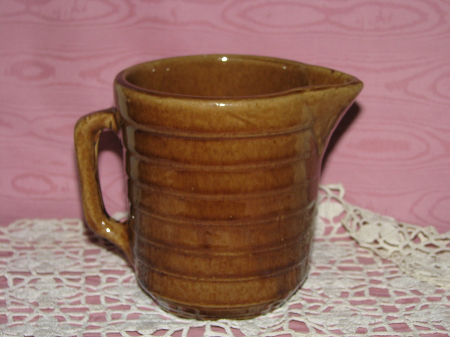 Vintage Yellow Ware Pottery Milk Pitcher by