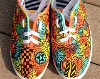 Zentangle sneakers, shoes, sneakers, custom sneakers, zentangle art, original art, OOAK, womens sneakers, handpainted
