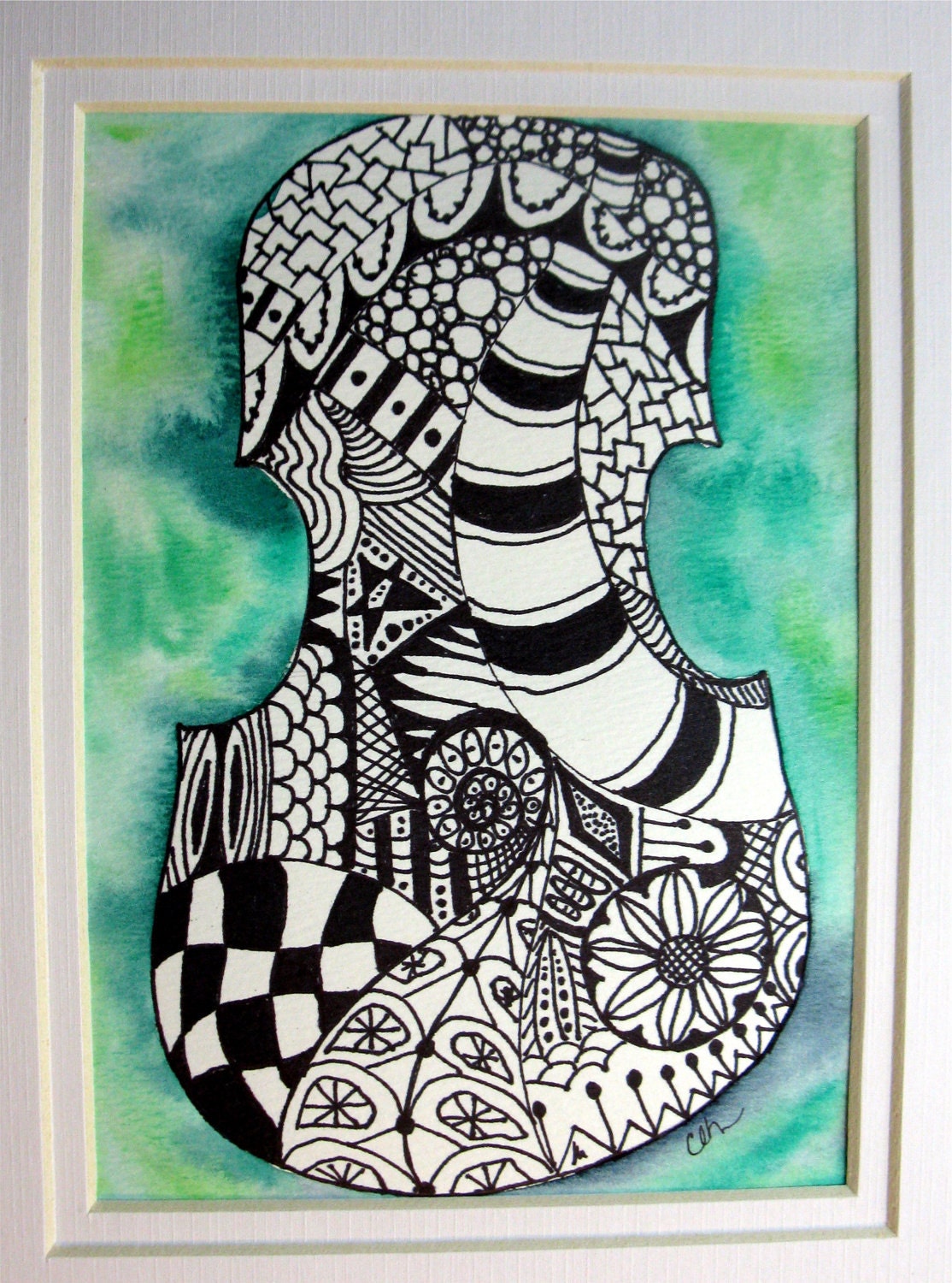 Items similar to Watercolor painting, original zentangle art, zentangle