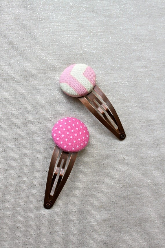 Pretty Pink Fabric Button Snap Clips