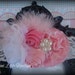 White and Pink Satin Rosette Flower with feathers -Baby flower headband- Newborn headband- Infant headband- Toddler headband
