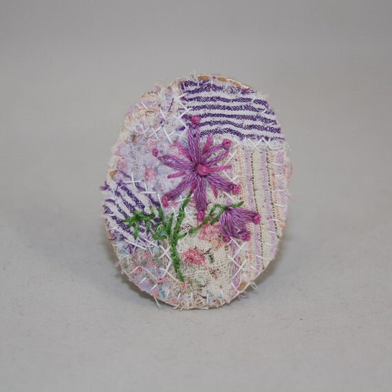 Embroidered Embellished Brooch  Purple Fantasy by Lynwoodcrafts