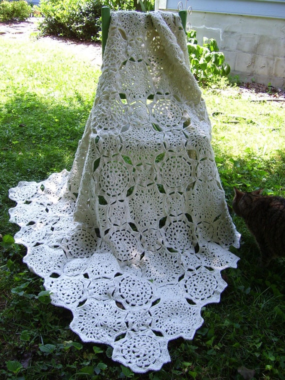 Heirloom Crochet Snowflake Wedding Afghan Throw Blanket