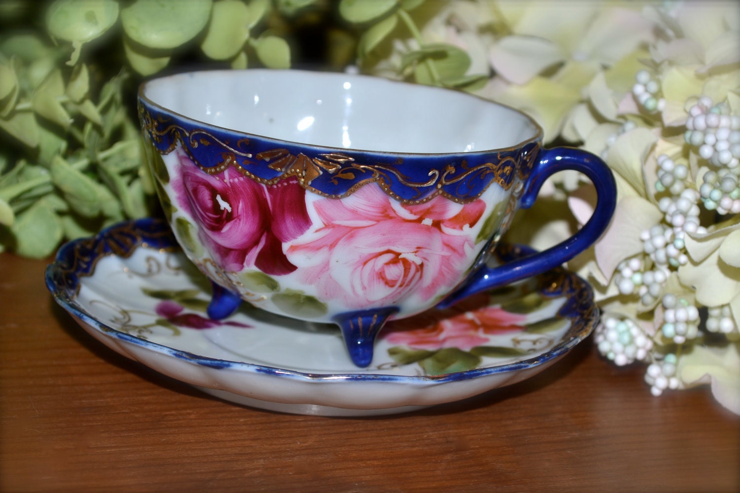 Vintage Nippon Fine Bone China Tea Cup and Saucer Hand