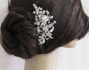 Large crystal hair comb,bridal hair comb, wedding brooch comb, bridal headpiece, bridal hair accessories, wedding pearl hair comb