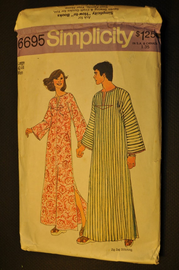 Men's Caftan Size Large Vintage 1970s Sewing by ClassicCabin