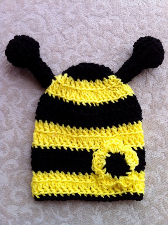 Items similar to Bumblebee Crochet Beanie with Flower on Etsy