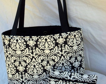 Items similar to Tote Bag Sm Knitting Project Bag Black White French ...