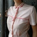 Vintage Candy Striper Fitted Button Up Pin Striped Blouse Shirt Top with Red and White Stripes Altered Purple Patch