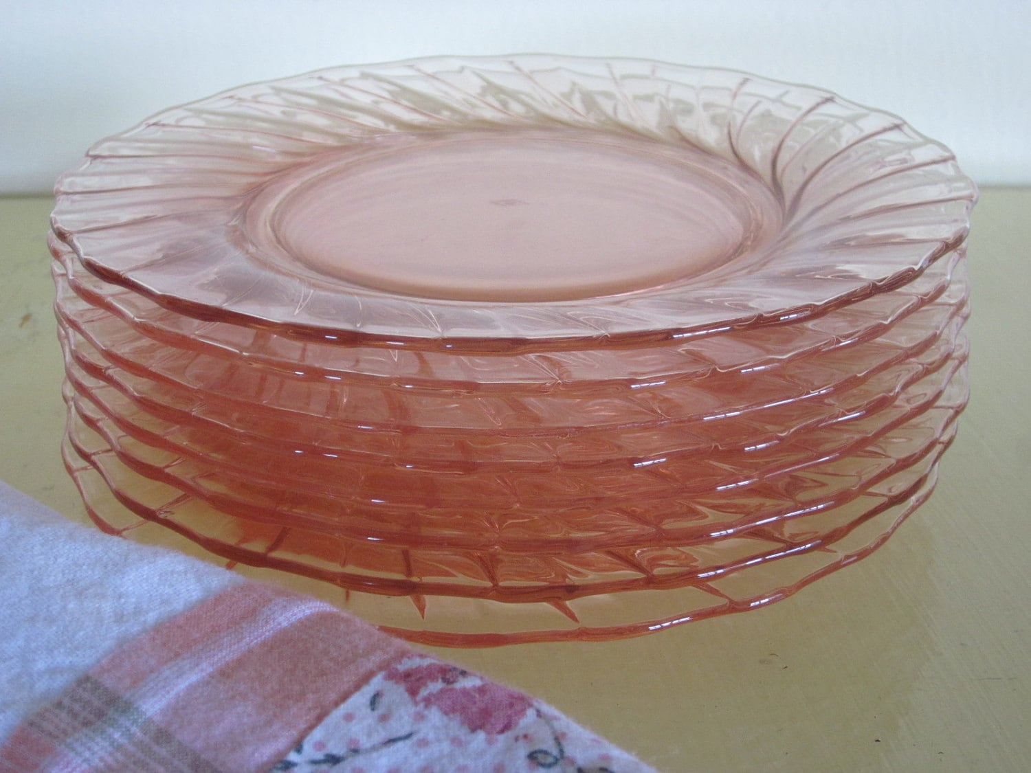 Set of 8 Vintage Pink Depression Glass Small Plates