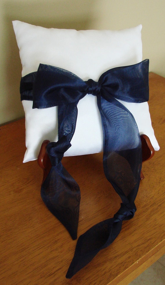 White Satin Ring Bearer Pillow with Large by StitchedByMary