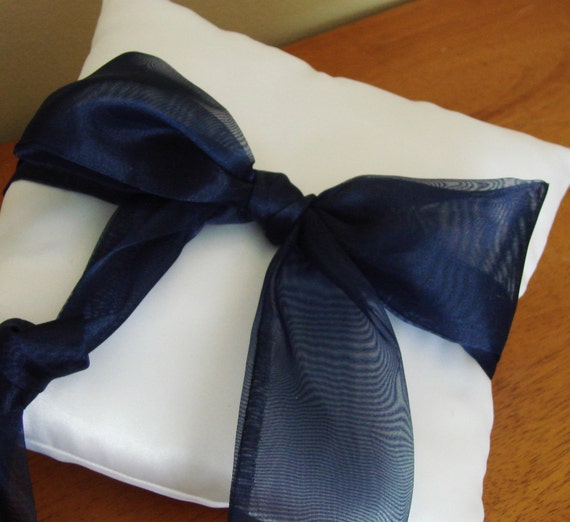 White Satin Ring Bearer Pillow with Large Organza Bow