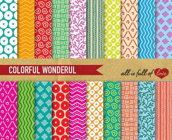 Digital Paper Pack COLORFUL WONDERFUL Scrapbooking Printable