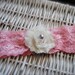 Handmade Lace Headband in PEACH ivory Shabby Flower and Bling photo prop vintage pearls rhinestone wedding baby newborn
