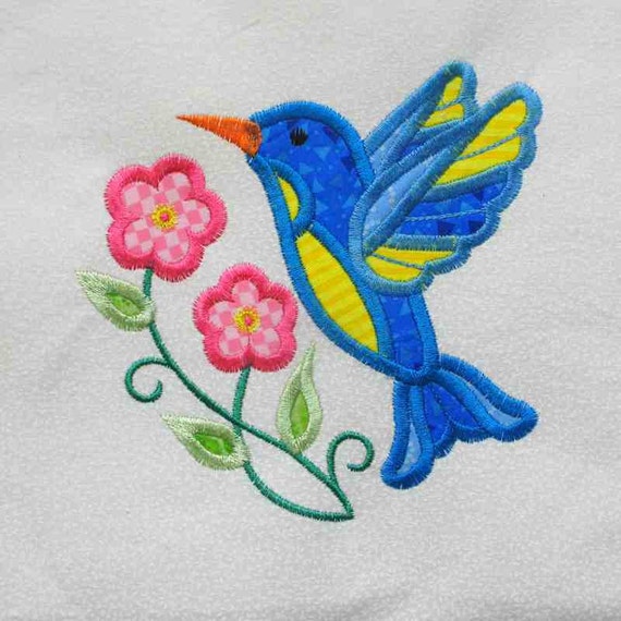 Jacobean Hummingbird Applique And Embroidered Quilt Block By