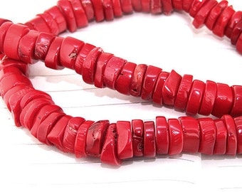 One Full Strand ---- Heishi Red Coral Beads----7-8mm-- gemstone beads--- 15.5" in length