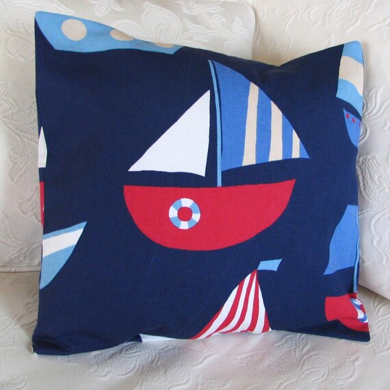 Items similar to Pillow cushion sailing ship in red, white and navy
