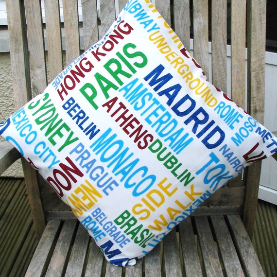 Items similar to Cotton Pillow cushion, Metro cities of the World, 16 x