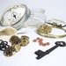 Steampunk Supplies Jar, Key Print Pincushion Jar with Steampunk Items