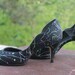 S a l e Vintage 80s Neon Paint Splattered Black Pumps by Scandolls size 6.5B