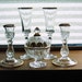 Gold Banded Crystal Champagne Flutes, Candle Sticks and Candy Dish
