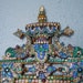 Vintage Brass Wall Mirror - crystal decorated - fish-seahorses-blue crystals-candle holder-artist signed