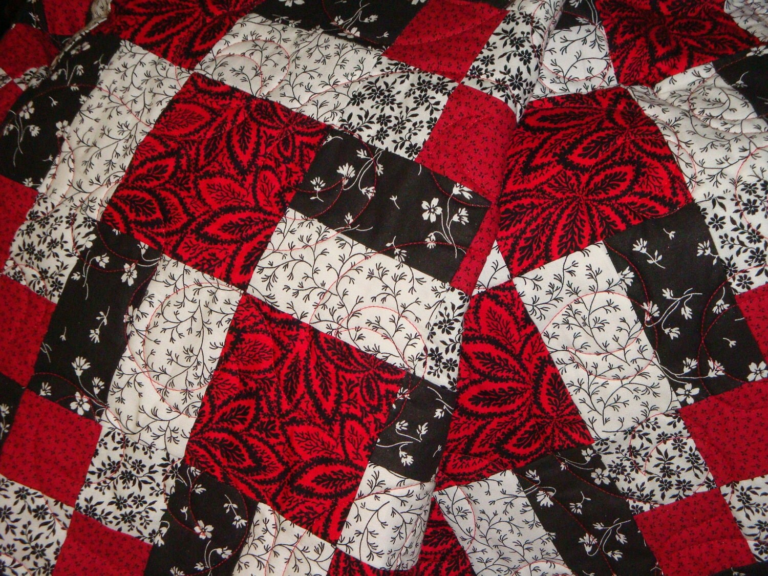 Patchwork Quilt Red White And Black By QuiltBlocksandMore On Etsy