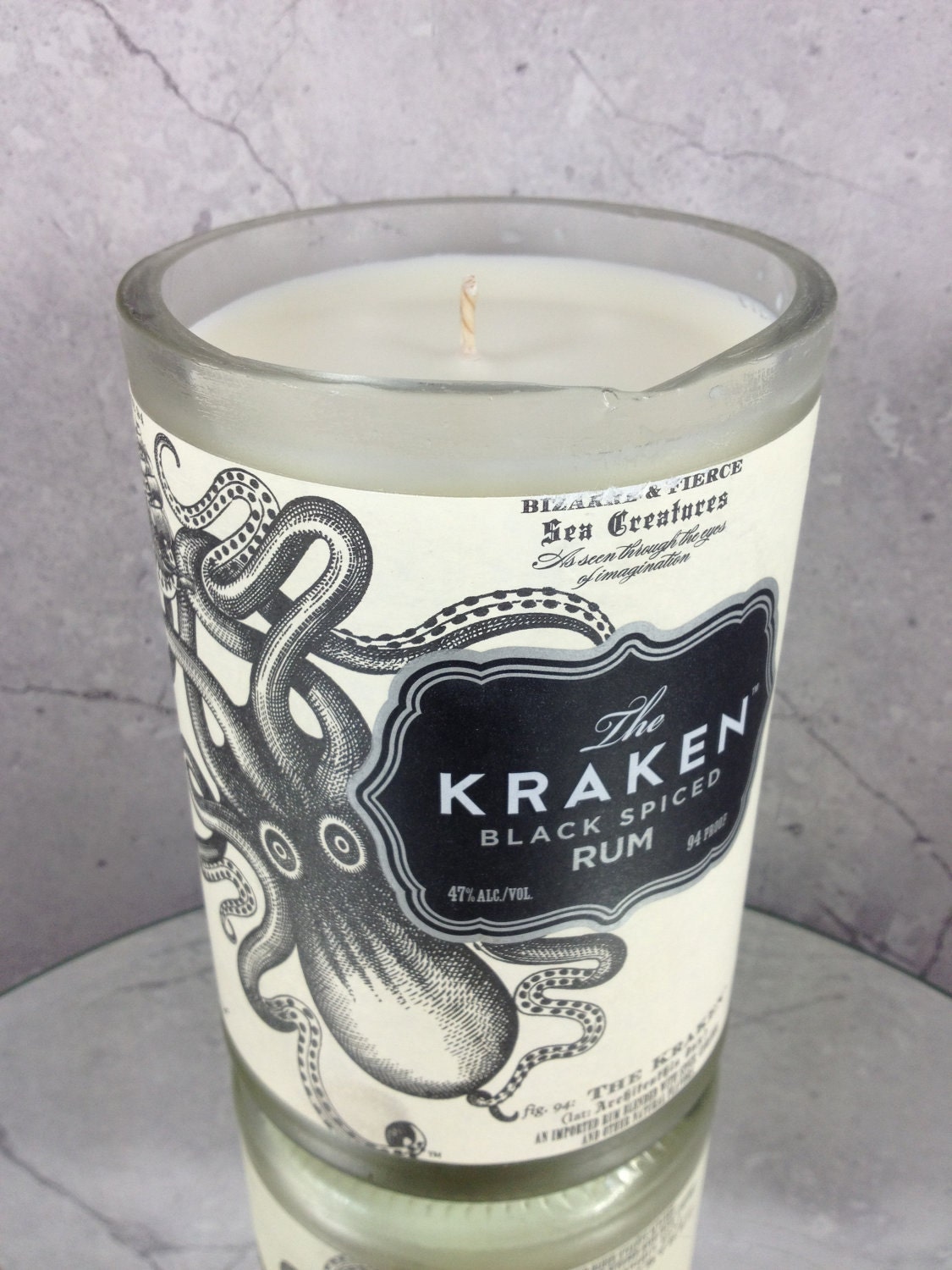 Black Amber Kraken Rum Bottle Natural Soy Wax Candle in