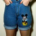 Vintage 80s High Waisted Mickey Mouse Embroidered Cuffed Denim Jean Shorts Small