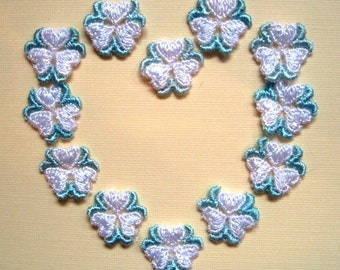 Venice Lace Embroidered Tri-Heart Appliques, White / Mint, 3/4 inch, x 12, Embellishment For Scrapbooks, Cards, Romantic & Victorian Crafts