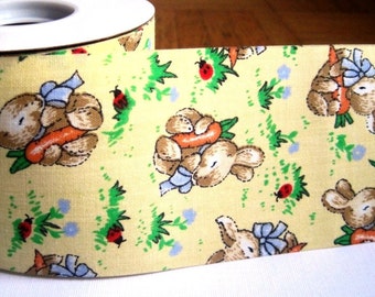 Vintage-Inspired Easter Bunny Hop Cotton Ribbon, Yellow, 2 1/2" inch wide, 1 yard For Home Decor, Accessories, Scrapbook, Romantic Crafts