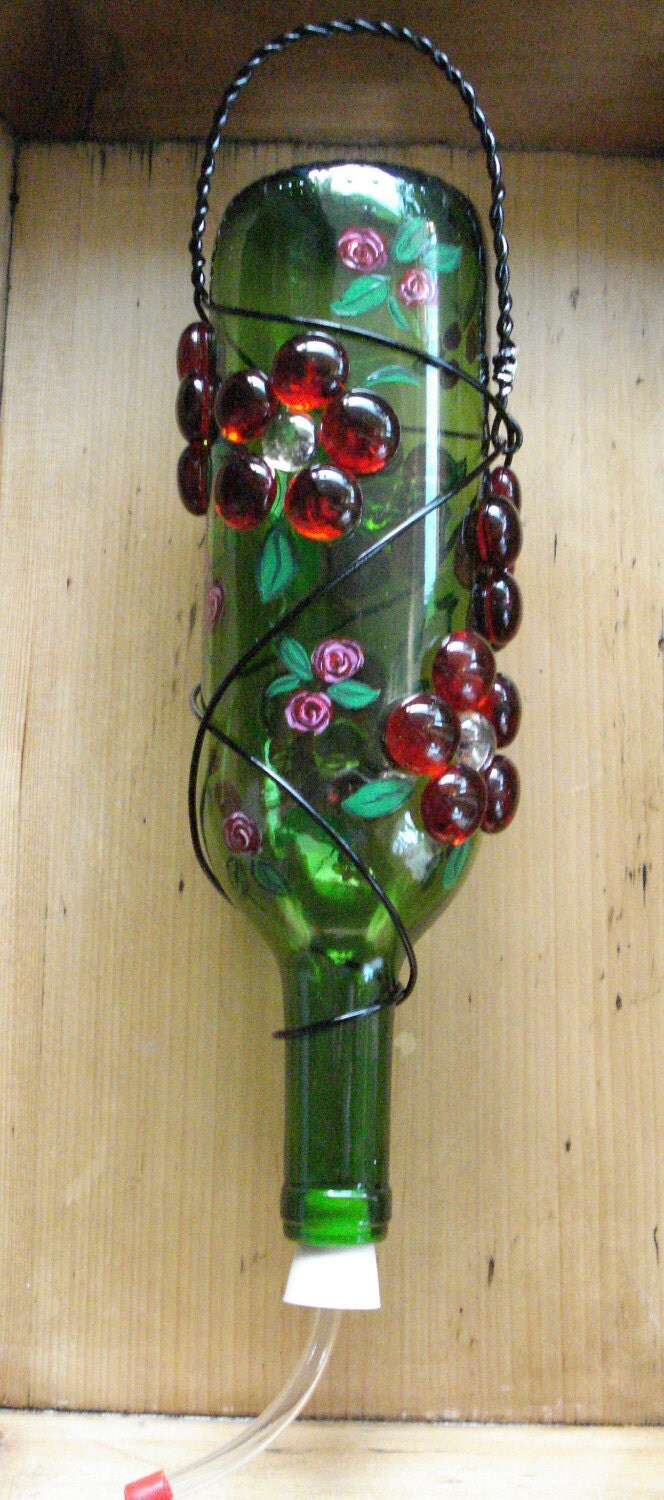 Wine Bottle Hummingbird Feeder with Handpainted Accents. item