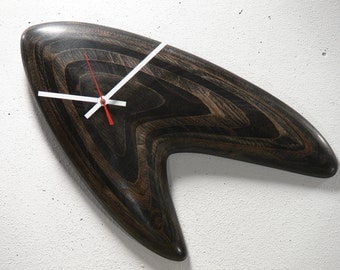 BOOMERANG Clock, Ebony, Black, Custom, Handcrafted, Sculpted, Wood Clock, Retro Style, Modern, Wall Art, Contemporary Sculpture, Mid Century
