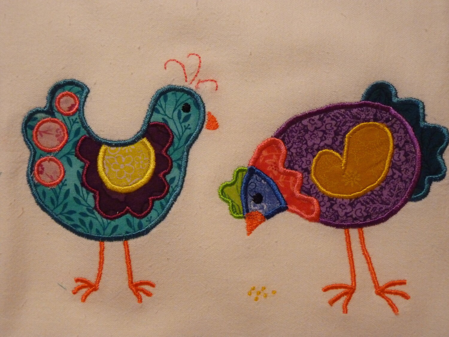 Embroidered Applique Chickens Flour Sack Dish Towel