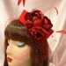 Red Pillbox Hat with Removable Birdcage Netting