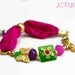 SALE Fuchsia-Green-Pink Girls Bracelet With Butterfly ,Jade Stones,Millefiori Bead - Colorful Children's Jewelry