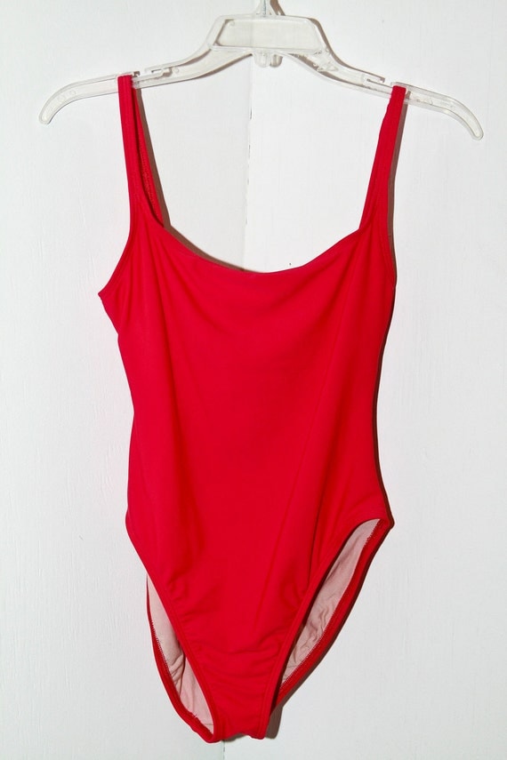 bright red one-piece swimsuit