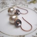 Dew Drop earrings- delicate vintage pearl dangles, tiny handcrafted copper poppies, ivory, floral minimalist. Jettabugjewelry
