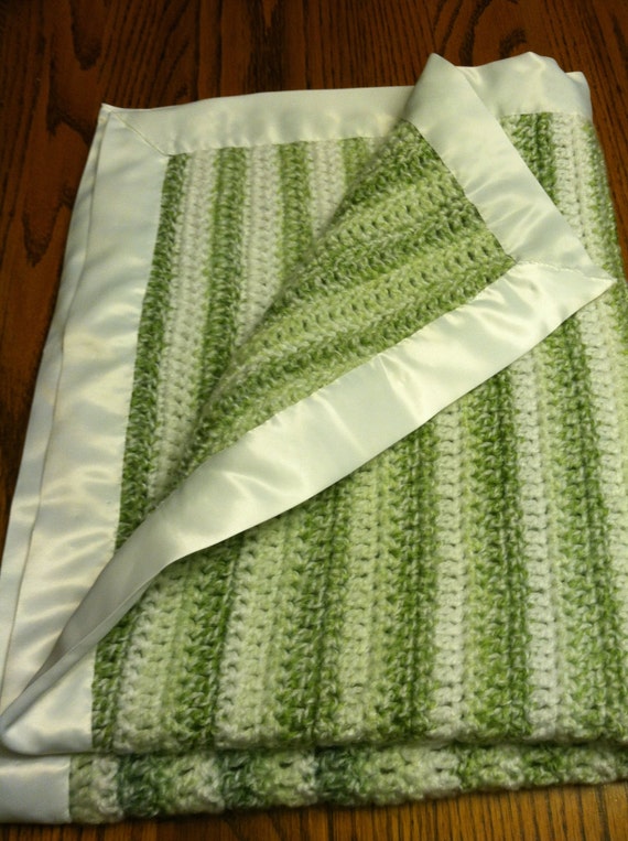 Crocheted Baby Blanket with satin binding Handmade in USA