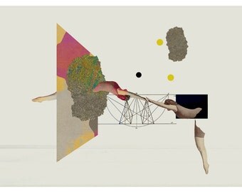 The flying exercise III - art print- mixed media digital collage