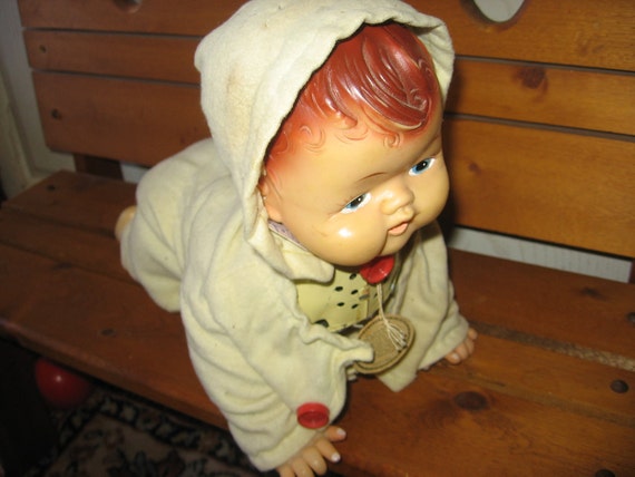 Vintage Crawling Baby Rubber Toy Little Baby Doll